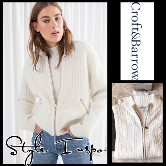croft & barrow Sweaters - Cable Knit Zippered Cardi